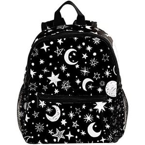 Moons Stars Zwart Wit Achtergrond Leuke Mode Mini Rugzak Pack Bag, Meerkleurig, 25.4x10x30 CM/10x4x12 in, Rugzak Rugzakken