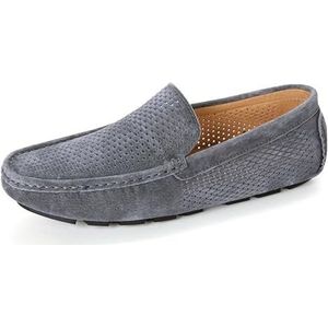 Heren loafers ronde neus suède vamp geperforeerde rijstijl loafer platte hak flexibele comfortabele prom slip-on (Color : Grey, Size : 43 EU)