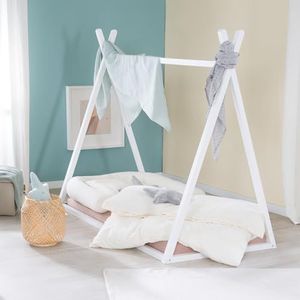 roba Tipi-bed 70 x 140 cm in tentvorm - Kinderbed volgens Montessori-principe - FSC-gecertificeerd hout - Babybed om in te spelen, lezen & knuffelen - Wit gelakt