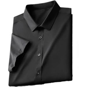 Heren Plus Size Korte Mouw Shirt Mannen Zomer Business Luxe Casual Dunne Effen Kleur Blouses Herenkleding, Zwart, 5XL