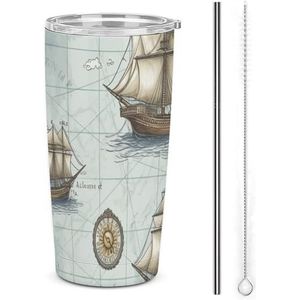 AQRJLPM Boot kaart auto beker roestvrij staal beker met rietje en deksels lekvrij geïsoleerde roestvrij staal reizen koffiemok pobtable voor koude warme dranken kamperen