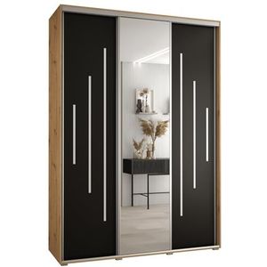 MEBLE KRYSPOL Davos 13 180 Kledingkast met drie schuifdeuren voor slaapkamer - Moderne Kledingkast met spiegel, kledingroede en planken - 235,2x180x60 cm - Artisan Black Silver