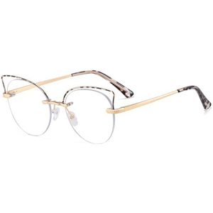 moomoobird Rimless Bril voor Vrouwen Cat Eye Bril Montuur Mode Bril Metaal Heldere Lens, luipaard gouden frame, Large