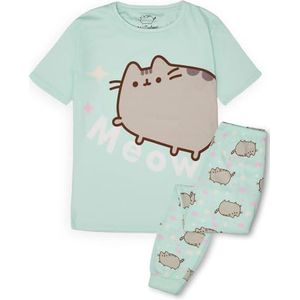 Pusheen Meisjes Pyjama Set | Young Ladies Green Loungewear T-shirt met korte mouwen en broek met lange pijpen en all-over print Volledige pyjama | Tiener nachtkleding Merch cadeau