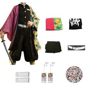 Anime Demon Kimetsu Tomioka Giyuu Cosplay Outfit Mitsuri Volledige Set Voor Halloween Kimono Accessoires Mannen Jongenspak Uniformen (M, Navy)