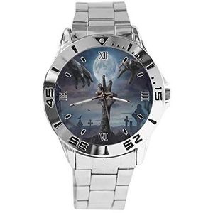 Zombie Hand Mode Heren Horloges Sport Horloge Voor Vrouwen Casual Rvs Band Analoge Quartz Horloge, Zilver, armband