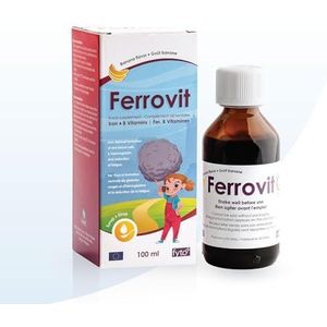 FERROVIT FYTO Ontwaken & Groei – ijzer en B-vitaminen voor kinderen en volwassenen – bestrijding van vermoeidheid – hersenontwikkeling – natuurlijke bananensmaak – 100 ml