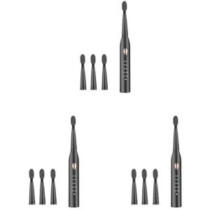 3 Set van Tandenborstel Elektrische IPX7 Waterdichte Tandenborstel Verstelbare Draagbare Tand Cleaning Tool met 4 Koppen, Zwart Goud