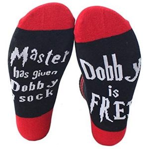 Dobby sokken, winter warme sportsokken, Meister heeft Dobby een sokken gegeven is gratis, katoenen sokken uniseks (één maat), rood en zwart, One size
