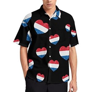 Nederland Holland Hart Retro Vlag Hawaiiaanse Shirt Voor Mannen Zomer Strand Casual Korte Mouw Button Down Shirts met Pocket
