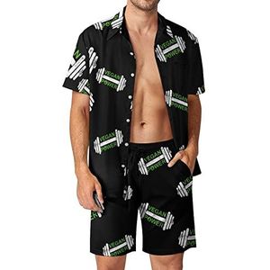 Vegan Power Dumbbel Hawaiiaanse bijpassende set 2-delige outfits button down shirts en shorts voor strandvakantie