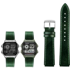 Fit for Casio G-Shock AE-1200WH/1300/1000/A159/A158 AQ-S810W MRW-200H Band Lederen Band heren Retro Horlogeband Armband 18mm (Color : Green silver pin, Size : 18mm)