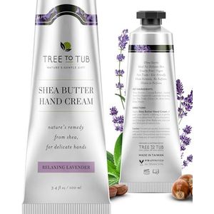 Tree To Tub Shea Butter handcrème voor droge gebarsten handen - vochtinbrengende handlotion voor gevoelige huid voor vrouwen en mannen, niet-vette veganistische handcrème met biologische cacao, aloë