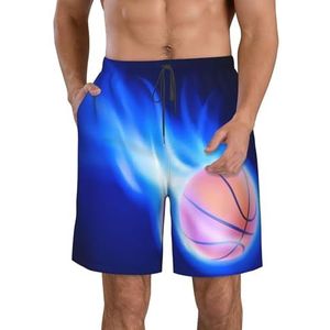 PHTZEZFC Burning-Basketball-On-Blue-Fire-Vector-16134891 Print Strandshorts voor heren, zomershorts met sneldrogende technologie, lichtgewicht en casual, Wit, L