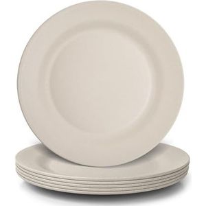 JSYMJSY 25cm Onbreekbare Borden, 6-Delige Set Herbruikbaar Plastic Eetborden, Licht, Kunststof Zonder BPA, Voor Camping Feest, Magnetronbestendig Vaatwasmachinebestendig, Beige