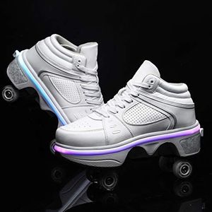 Vervorming Rolschoenen Unisex LED-schaatsschoenen Pop-out Wiel Rolschaatsschoenen Automatische Wandelschoenen Onzichtbare Katrolschoenen Schaatsen,Silver-EU39/UK5.5