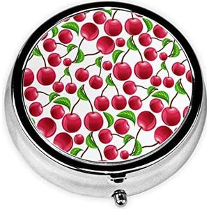 Rode Kersen Print Pil Doos 3 Compartiment Kleine Pil Case met Spiegel Pil Organizer voor Outdoor Reizen Pocket Purse