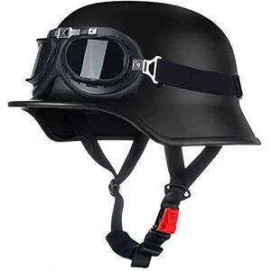 Retro motorfiets halve helm voor volwassenen met UV-vizierbril, DOT-goedgekeurde vintage Duitse stijl schedelkap halfhelmen voor mannen en vrouwen Street Scooter Cruiser Bromfiets Chopper ATV
