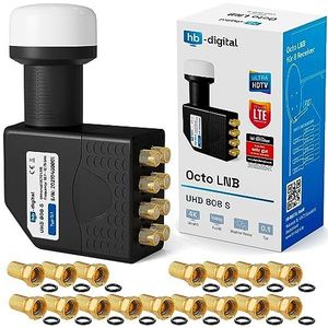 HB-DIGITAL OCTO LNB LNC 8 deelnemers Direct Full HD TV 3D 4K + contacten verguld + bescherming tegen weersinvloeden (uittrekbaar) set met 16 F-stekker verguld gratis erbij