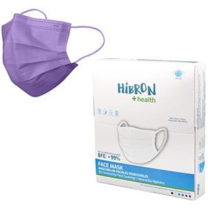 HIBRON 50 wegwerpmaskers, Europees goedgekeurd, CWA 17553: 2020, BFE> 99%, paars.