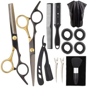 Kappersschaar, 16 stuks, 17 cm, scherpe tondeuse met scheermes, kapperscape, effileerschaar, haarknipset voor dames, heren, kinderen, familie, kapsalon
