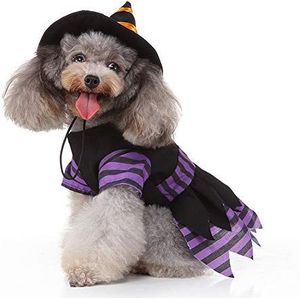 Mokulovely Halloween Pet Puppy Kleding Leuke Heks met Hoed Hondenkleding Pet Kleding (L,Hoodies)
