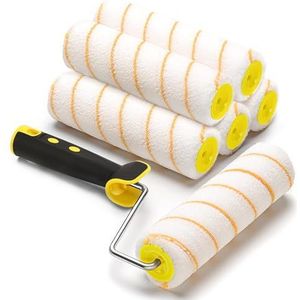 Verfroller - 6-delige set professionele verfroller, 5 verfrollers（breedte 18cm）12 mm pool polyacryl - complete verfset, telescopische stang bevestigbaar, schildersverf, penseelpleister, woondecoratie