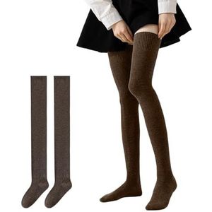 Hueborne gebreide overknee sokken for dames: dikke, warme overknee sokken, 76 cm hoge elastische laarzensokken, opvouwbare slouchy sokken.(Coffee)
