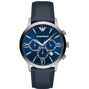 Emporio Armani Heren Chronograph Blue Leather Watch