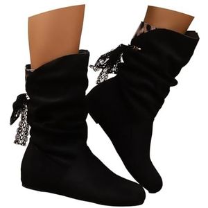 Retro Middeleeuwse Enkellaarsjes Dames Suède Halfhoge Laarzen 2025 Herfst Winter Veterlaarzen Met Luipaardprint Ronde Neus Brede Buis Instapschoenen for Buiten, Feest(43 EU)