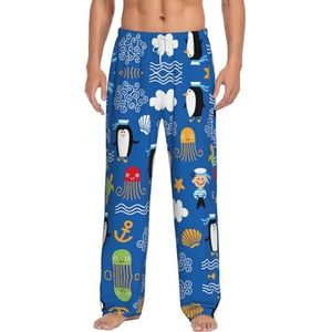 Penguin Turtle Lange loungewear voor heren, nachtkleding, pyjamabroek, nachtkleding met zakken en trekkoord, Wit, S