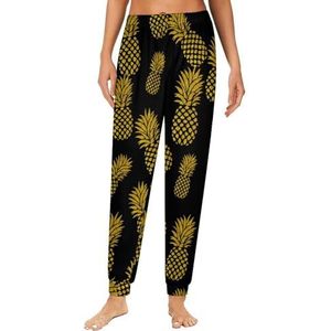 Geelgouden ananas dames pyjama lounge broek elastische tailleband nachtkleding bodems print