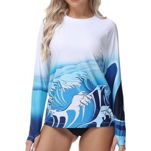 UPF50+ uv-shirt voor dames, met uv-bescherming, zwemshirt met lange mouwen, sneldrogend, met duimgat, M
