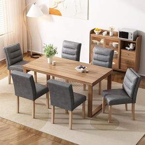 Aunvla Eetkamerstoelen, set van 6, familie-eetkamerstoelen, stoelen, moderne minimalistische woon- en slaapkamerstoelen, vier stoelen met eiken poten, grijs