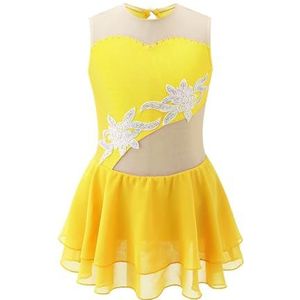 NUOYIXUAN Gymnastiekpak voor meisjes, mouwloos, patchwork, glanzend, bloemen, kunstschaatsen, balletkleding, danskleding (geel A, 14)