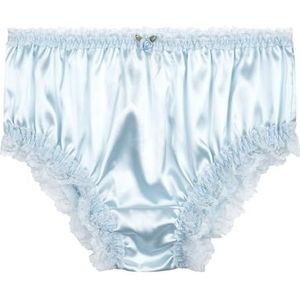 Satini Satijn Kant met ruches Sissy French Knickers Broekje Satijnen broekjes Ondergoed (Babyblauw, L)