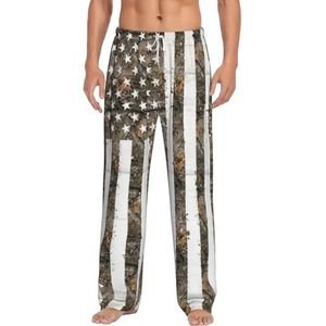 Interstellaire Amerikaanse vlag camouflage heren lange lounge wear broek nachtkleding pyjama bodems nachtkleding met zakken en trekkoord, Wit, S