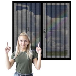 Magnetische Horren Voor Ramen 254 x 218 cm Rooster met Aluminium Frame Zelfklevende Tape Zonder Boren Voor Airconditioning Kamerramen, Zwart