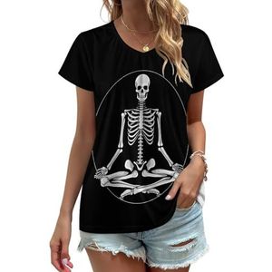 Yoga Schedel Skelet Vrouwen V-hals T-shirts Leuke Grafische Korte Mouw Casual Tee Tops 4XL