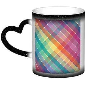 Kleurrijke Regenboog Multicolor Plaid Strepen, Keramiek Mok Warmtegevoelige Kleur Veranderende Mok in de Hemel Koffie Mokken Keramische Cup 330ml
