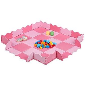 Relaxdays 36-delige speelmat foam - puzzelmat met rand - speeltegels - puzzeltegels baby - roze