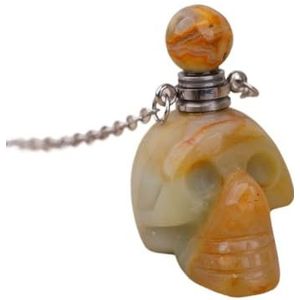 Gemstone Skull Head Perfume Bottle Pendant For Women Hand Carved Crystal Skull Figurine Essential Oil Necklace Gift (Color : Gold_Amazonite)