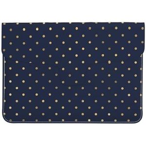 Moderne Elegante Marineblauw Goud Polka Dots, Lederen Laptop Sleeve, Notebook Tas Laptop Case Sleeve Tablet Aktetas