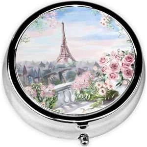 Eiffeltoren Paris View draagbare pillendoos, 3 compartimenten medicijnpillenetui, bedrukte pillenorganizer voor zakportemonnee en reizen