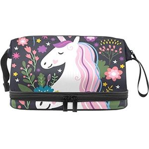Grote capaciteit reizen cosmetische tas, eenhoorns zijn echte bloemen, make-up tas, waterdichte make-up tas organisator, Meerkleurig, 27x15x14 cm/10.6x5.9x5.5 in