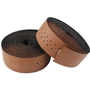 GSCLZ Fietsstuur tape fietsstuur PU tape 2 rollen racefiets lederen geperforeerde riem ademend zachte MTB vaste versnelling riem fietsaccessoire (TP01-bruin)