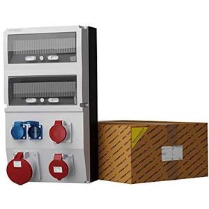 Doktorvolt Bouwstroomverdeler eXT, stroomverdeler 63A 32A 16A 2x230V Schuko Mennekes System IP44 met hoogwaardige, compacte behuizing, bekabeling en CEE-stopcontacten voor gebruik op bouwplaatsen