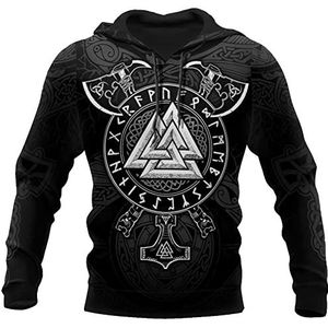 Noorse Wolf Axe Tattoo Pullover Met Rits,Heren Viking Rune Bear Head All Over Printed Hoodie,3D Digitale Print Casual Unisex Lange Mouwen Tops Sweatshirt S-5XL