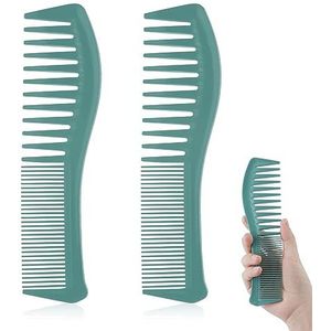 Wangdaqi 2-delige haarkam, brede tandenkam, plastic haarkam, grote tand en fijne tandkam voor haar (groen)