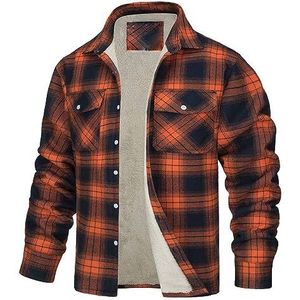 HYPESTFIT Heren jas flanel bont gevoerd knoop warm houthakker fleece gewatteerde lange mouw casual, Rood, 3XL